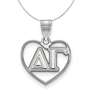 Sterling Silver Delta Gamma Heart Greek Necklace - 20 Inch